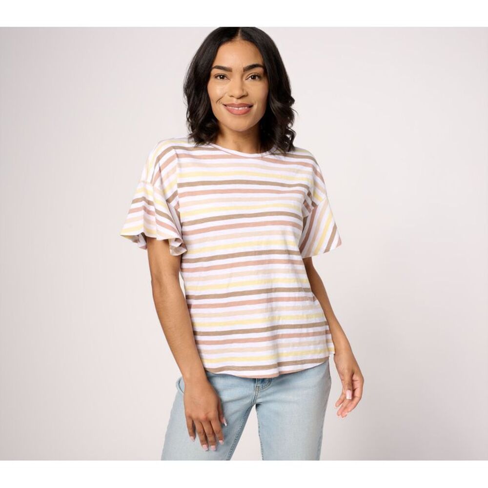Gloria Vanderbilt Women's Top Sz M Short Flutter Sleeve Multi-colored A643856